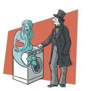 Illustration af HC Andersen, Den lille Havfrue og en vaskemaskine