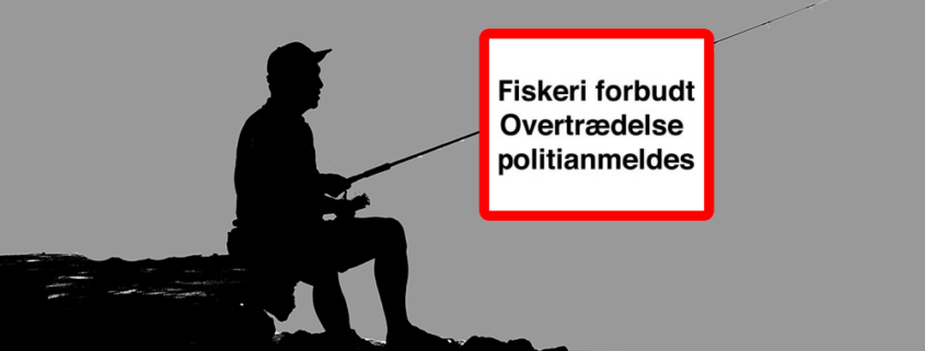 En ordblind fisker ved skiltet "Fiskeri forbudt".